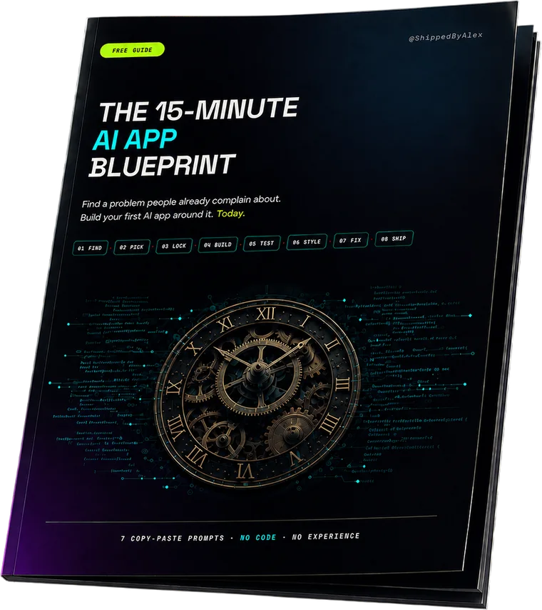 The 15-Minute AI App Blueprint — cover of the free PDF